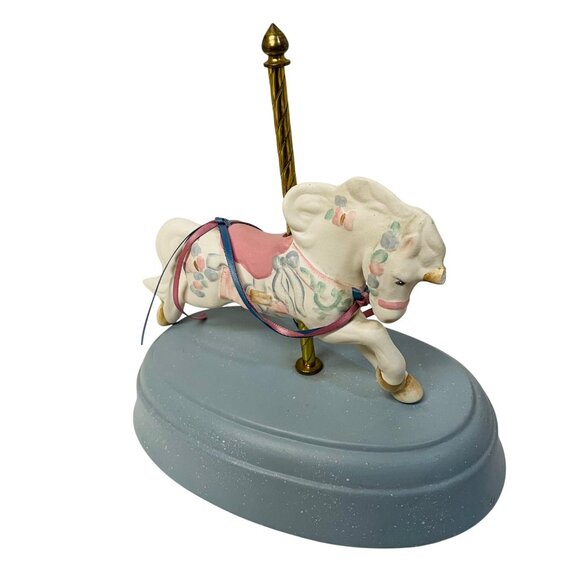 Hoopes  Carousel Horse Figurine Hoopes‎ With Floral Design & Blue Base Signed - Picture 2 of 6